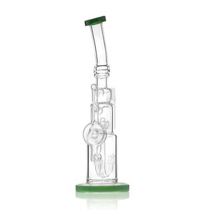 Bongo de vidro verde tipo dobrado de 12,6 polegadas com coador de três circos, junta masculina de 18 mm