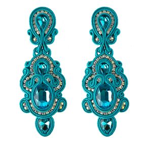 Stud KpacoTa Soutache Orecchini pendenti fatti a mano Gioielli da donna Accessori in cristallo Orecchini pendenti lunghi vintage tendenza bianco blu 230412