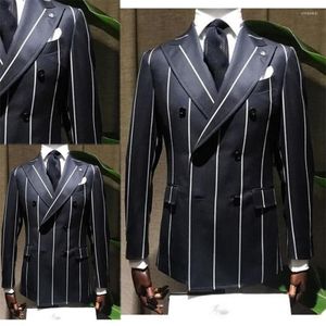 Мужские костюмы EST Black Men Groom Tuxedos Lapelipe Pinstripe Fit Slim Formal Pat Custom Sade Party Long Suit