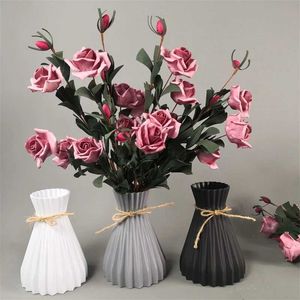 Vases Modern Plastic Vases Imitation Ceramic Flower Pot Vase Basket Wedding Party Home Garden Decoration Artificial Flower Arrangement P230411