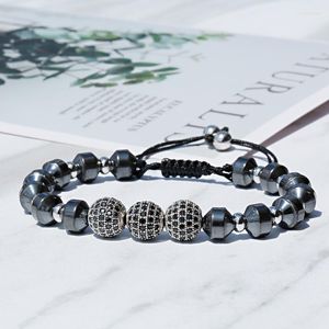 Strand 2023 Luxo Copping CZ BEADS Ball Men Bracelet Bangle Hematite Macrame BraceletsBangles para jóias