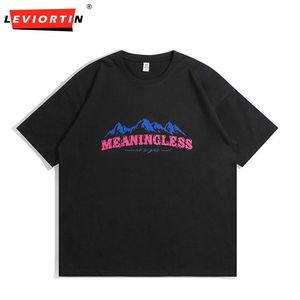 Mens Tshirts American Fashion Brand Shortsleeved Tshirt Mountain Outdoor Loose Large Drop Shoulder Half Sleeve Par Bottom Shirt 230411