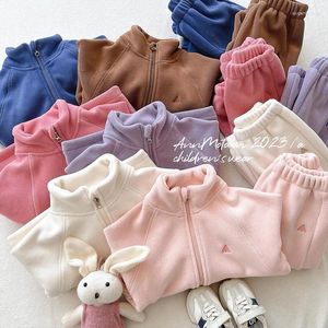 Kleidung Sets Koreanische Version Für Kinder Herbst Und Winter Flauschigen Fleece Warm Stehen Hals Sport Zwei Stück Set Jungen Mädchen kleidung