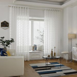 Curtain 1/2/4 Panels Window Screening Gauze Tulle Customize Square Pattern Drap Curtains For Living Room Furniture Cover Home Decor D30