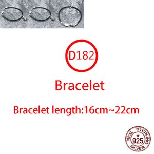 D182 S925 Pulseira de prata esterlina Carta de moda preta de corda preta