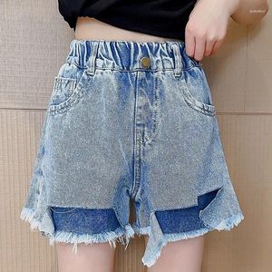 Pantaloncini Ragazze Casual Vita media Denim Per Bambini 5-14Y Estate Irregolare Orlo Grezzo Gamba Dritta Jean Pantaloni Corti 2023