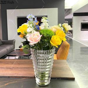 Vaser Bright Crystal Vase Terrarium Decor Transparent Glass Flower Pots Dekorativa blommor Arrangement Desk Decoration Hydroponics Vase P230411