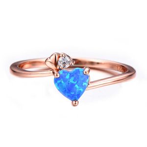 Bandringar Mystic Birthstone Heart Ring Blue Fire Opal Rings for Women Wedding Band Staping Thin Ring Promise Engagement Finger Jewelry AA230412