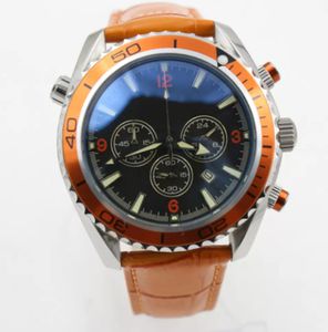 Högkvalitativ rabatt sportklocka Chronograph Limited Watch Orange Bezel Black Dial Quartz Professional Dive Arm Wristwatch Folding Clasp Men Watches