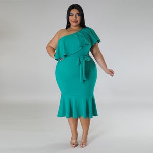 Casual Dresses Plus Size Elegant Asymmetrical Women Dress Sprint Ruffles Sleeve Lace Up Mermaid Knee Length Vestidos Night Party Casual Outfits 230412