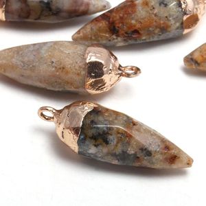 Pendant Necklaces 1pcs Natural Stone Pointed Faceted Crazy Agates Pendants For Jewelry Making DIY Accessories Bracelet Necklace 13x26mm
