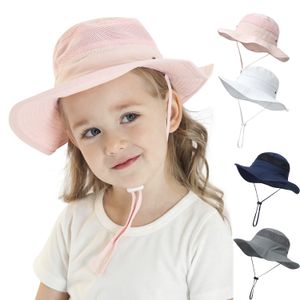 Kinder Sonnenhut 2023 Sommer Reine Farbe Mesh Kette Outdoor Eimer Hüte Atmungsaktiv Mädchen Jungen UV Schutz Sonnenhut