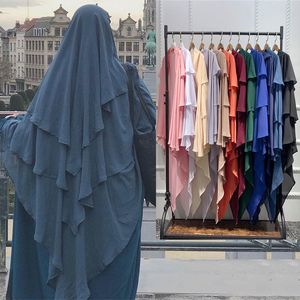 Hijabs Lady Fashion Muslim Khimar Three Layer Ruffles Hijabs Dubai Turkey Arabic Women Turban Islamic Headdress Scrafs Prayer Garment 230412