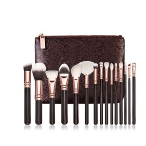 Profesjonalne szczotki do makijażu Zestaw 15pcs Foundation Powder Speyeshadow Blusher Make Up Makeup Makeup Zestaw z skórzaną torbą BJ