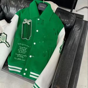 22 Tasarımcı Kafatası Yeşil Ceket Moda Kıyafetleri Trend Sonbahar ve Kış Yeni Sokak Stili Dikiş Dikiş Renk Erkekleri Kadın Aynı Stil