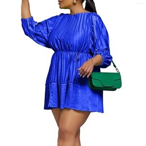 Roupas étnicas elegantes vestidos plissados africanos para mulheres outono manga longa laranja vermelho azul branco poliéster festa noite mini vestido