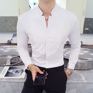 Men's Casual Shirts Men's Long Sleeve Shirt High Quality Standing Neck Casual Fit Solid Color Summer Fashion Men's Clothing Shirt Oversized 5XL 230412