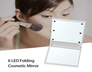 Składane kompaktowe lustra 6 LED LED Makeup Mirror Portable Compact Mini Square Cosmetic LED lusterka J10381623256