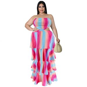 Casual Dresses Sexy Big Beautiful Women Dress Female Strapless Ruffles Robe Girl's Party Club Vestidos Lady's Plus Size Dresses 230412