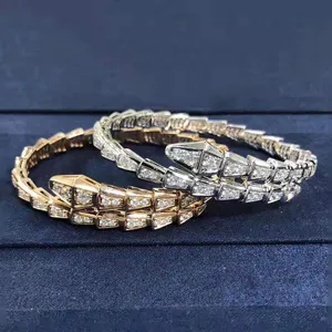 Designer Bracelets Luxury Silver Torque Bangle Bamboo Bone Bracelets For Women Adjustable Serpentine Full Diamonds Bracelet 3 Colours Casual Party Gift Jewelry