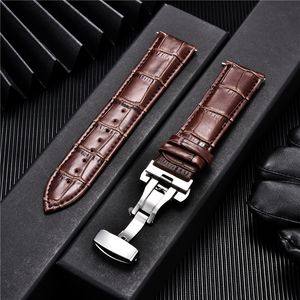 Watch Bands Genuine Leather Watchband with Butterfly Automatic Buckle Watch Band 18mm 20mm 22mm 24mm Replace Men Straps Watch Accessories 230411
