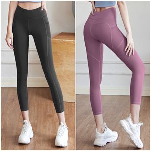 LL-90 Sportswear Womens Yoga Outfit Running Slim Leggings Pant Exercise Adult High Waist Tights Fitness Wear Girls Elastic Skinny Gym Breathable
