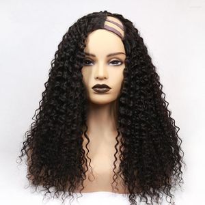 Kurly Peruka U częściowo ludzkie peruki włosy 150% gęstość dla czarnych kobiet z regulowanym paskiem naturalny Remy Brazylijczyk