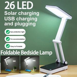 Desk Lamps Foldable 26LED Desk Lamp Rechargeable Solar Bedside Table 4500K-6000K Flicker-free Eye Protection Table Lamp 2 Gears USB Charge P230412