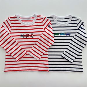 T-shirts Girls Clothes Fall Fam Stripe Cotton Versatile Foreign Long Sleeve T-shirt Boys 230427