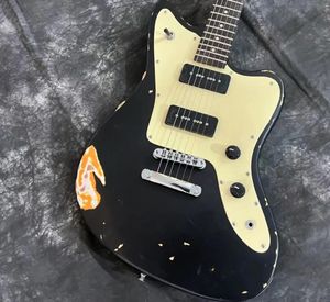 I Stock Fano Alt de facto JM6 Relic Black Over Sunburst Electric Guitar Black P90 Pickups Gold Cream PickGuard Vintage Tuners