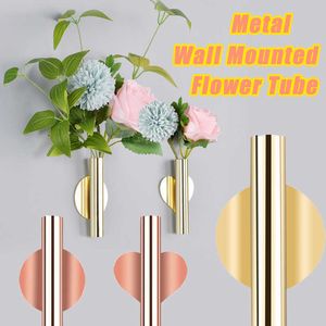 Vasen 1 Stücke Kreative Rose Gold Edelstahl Vase Wandhalter Blumentopf Home Hochzeit Dekoration Wohnzimmer Wandspiegel Vase P230411