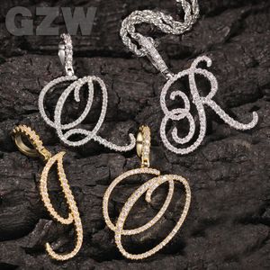 Nytt initial bokstav Anpassat namn Pendant Necklace Cool Flowery Cursive Personlig bling kubik zirkoniume cz 18k Real Gold Hip Hop Diy Jubileumsmycken för män kvinnor