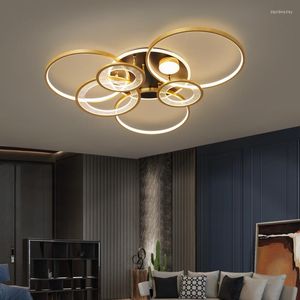 Chandeliers Nordic Led Creative Bedroom Living Dining Room Lighting Black Gold Ring Ceiling Lights Home Indoor Decor