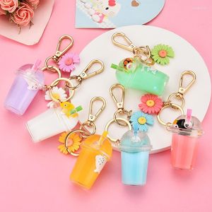 Keychains Trend Fashion Acrylic Simulation Milk Tea Cup Keychain Cute Marine Creature Modeling Schoolbag Ornament Romantic Gift