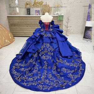 Granatowe sukienki Quinceanera ukochane księżniczka z ramion 3D kwiaty suknia balowa urodziny