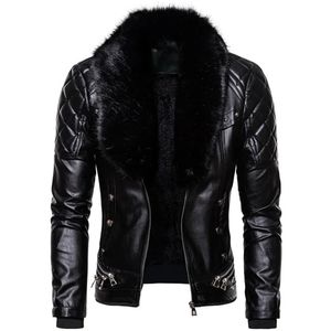 Men's Leather Faux Leather Design Motorcycle Bomber Add Wool Leather Jacket Men Autumn Turn Down Fur Collar Removable Slim Fit Male Warm Pu Coats 231110