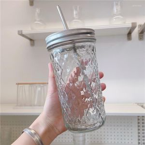 Tassen 630 ml Glas Mason Jars Diamond Wiederverwendbarer Strohhalmbecher mit Deckel Edelstahlstrohhalme Eiskaffee Milchshake Smoothie Saft