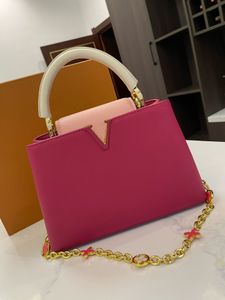 23ss Women's Luxury Designer Handbag Onthego Leather Solid Color Handbag Chain Bag Shoulder Bag Women's Makeup Bag Crossbody Bag Size 27CM