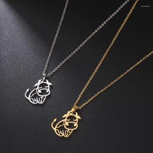 Collane con ciondolo Collana di bovini in acciaio inossidabile con mucca carina per le donne Regalo di anno di gioielli zodiacali con catena in titanio