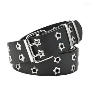 Gürtel Star Eye Rivet Belt Goth Style Double Pin Buckle Korsett Mann / Frau Fashion Casual Puck Pu-Lederbund für Jeans