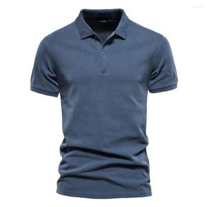남성용 폴로 면화 남성용 폴로 셔츠 단색 캐주얼 짧은 슬리브 티셔츠 턴 다운 패션 스트리트웨어 버튼