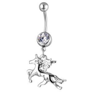 Navel Bell -knappringar D0022 Horse Belly Ring Sier Color Drop Leverans smycken Body DHGARDEN OTT7U