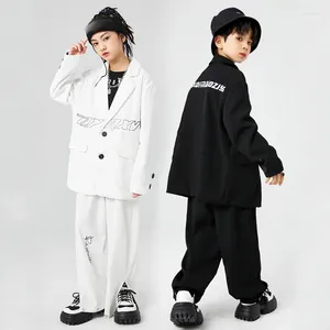 Scene Wear Children Modern Dance Hip Hop Rave Clothes Black White Suit Loose Kpop Outfits For Girls Jazz Performance Costumes DQS1195