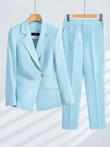 Kvinnors tvåbitar byxor Kvinnor Elegant Stylish Formal Pant Suit 2 Set Blue Black Office Ladies Work Wear Blazer and Byxor