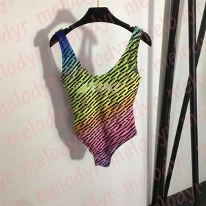 Color Swimwear Print One Piece Swimsuit Women Fashion Vacation Bathing Suit with Pad Beach Wear