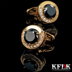 Kol Düğmeleri KFLK Takı moda gömlek kol düğmeleri erkek Marka manşet düğmesi Goldcolor kol düğmesi Yüksek Kalite Siyah abotoadura misafirler 230412
