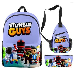 Rucksack Cartoon Neuheit Lustige Stumble Guys 3pcs / Set 3D-Druck Student Bookbag Reise Laptop Daypack Umhängetasche Federmäppchen