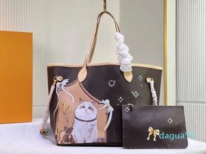 Conjunto feminino cachorrinho gato tela de seda carteiras de desenhos animados grande capacidade bolsa de compras moda bolsa feminina