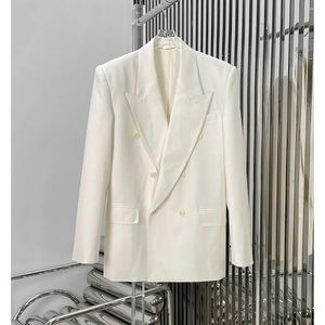 Ternos femininos de alta qualidade 2023 outono luxo feminino duplo breasted branco blazer casaco com calças conjuntos para feminino