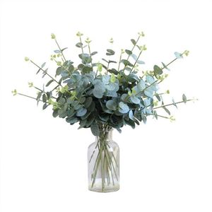 装飾的な花の花輪10pcsシミュレーションシルクユーカリグリーンマネーフラワーアレンジメントウェディングウォールホームフェイクプラントle238c